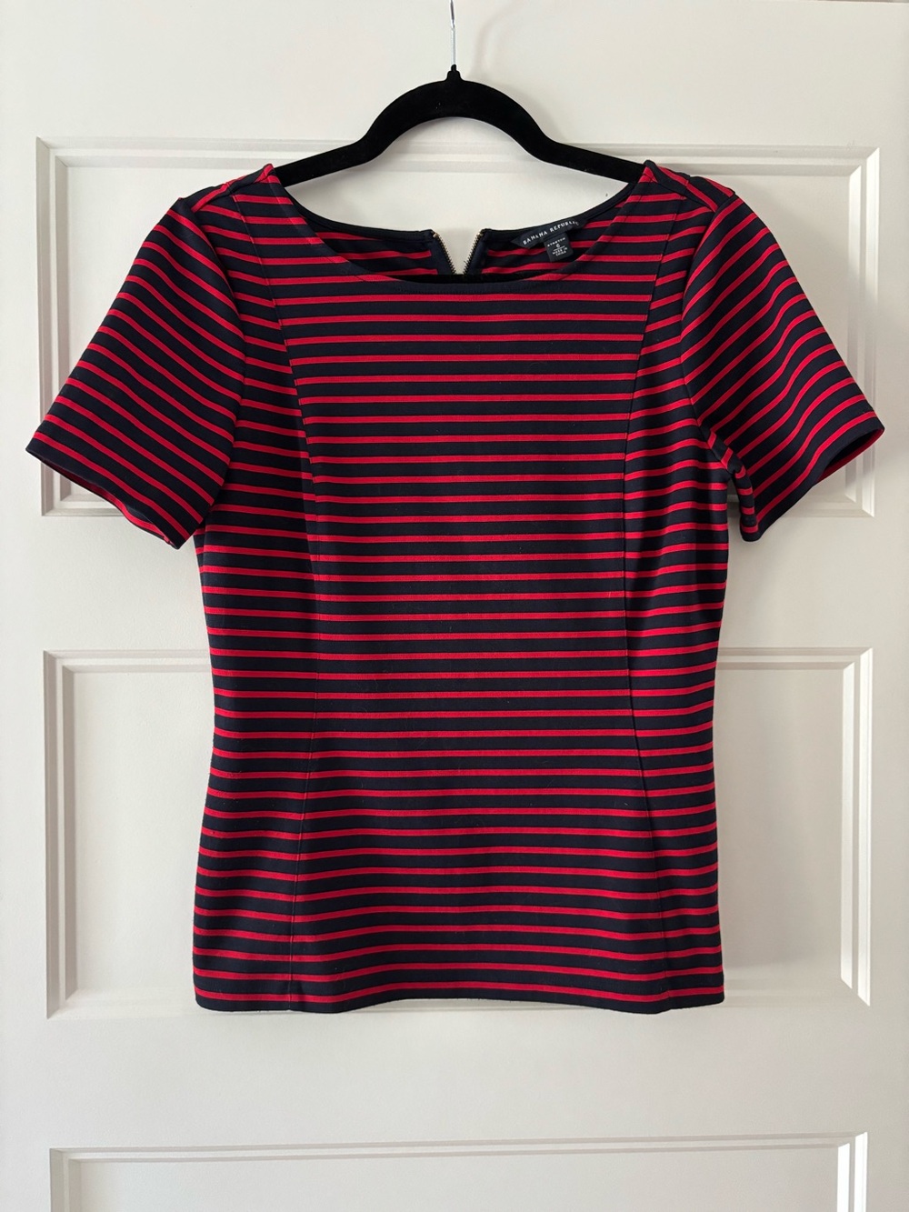 Banana Republic Red and Navy Striped Short Sleeve Top